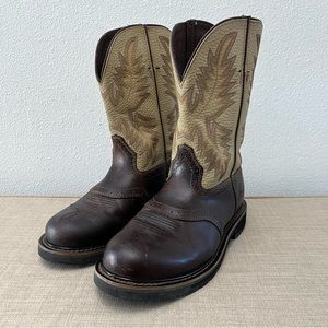 Justin Boots Brown Waxy Leather Work Boots 11in Stampede Pull-On Men’s Size 8.5